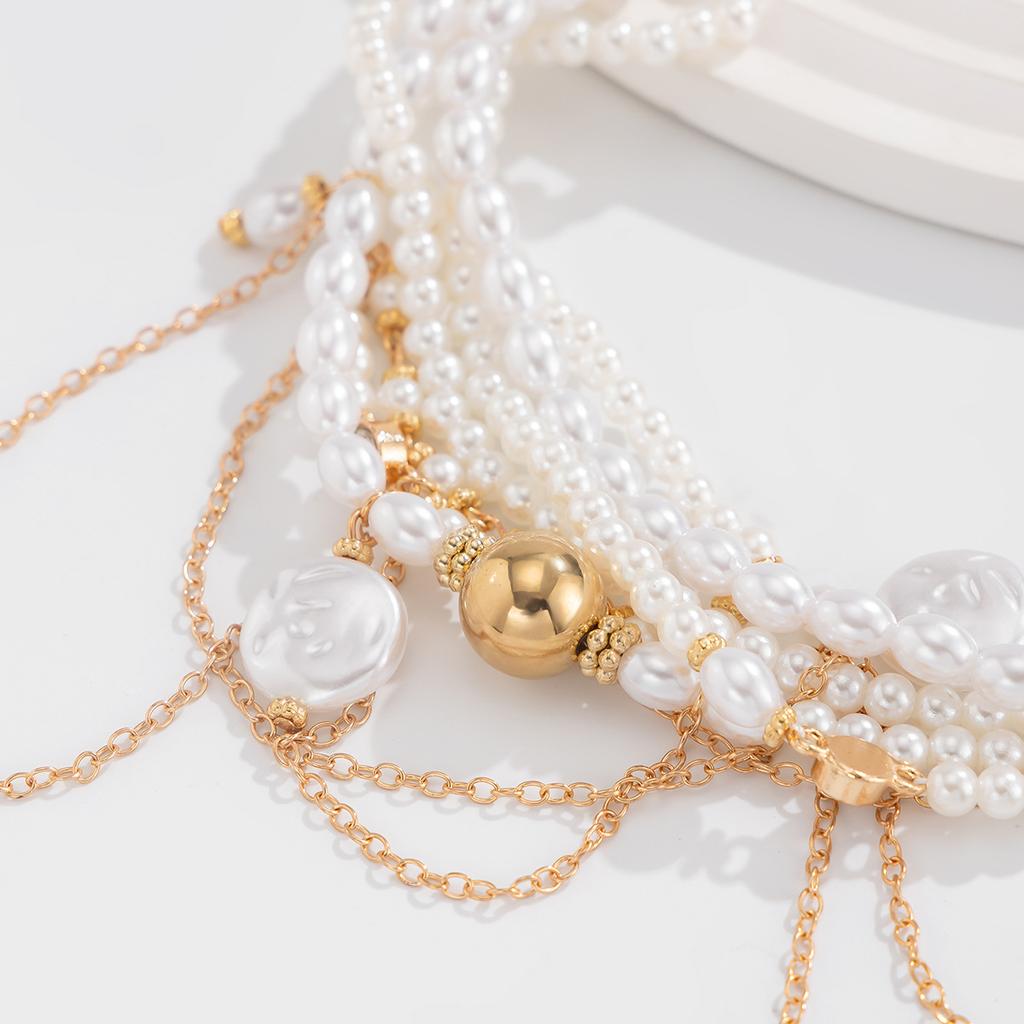 Irregular Imitation Pearl Necklace Retro Style Mulitilayered Choker Tassel Wedding Accessories