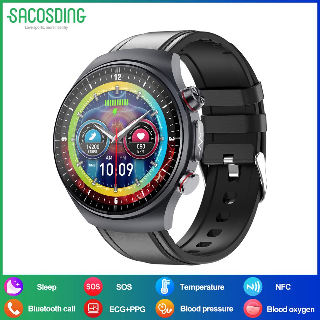 SACOSDING New ECG+PPG Smart Watch 1.43" AMOLED Display Men 100+ Sports Modes Watch Bluetooth Call Blood Pressure Health Monitor IP68 Waterproof
