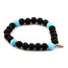 Stones and Minerals. Matte Black Onyx Pearl Bracelet + 8mm Blue Chalcedony. Made In France.