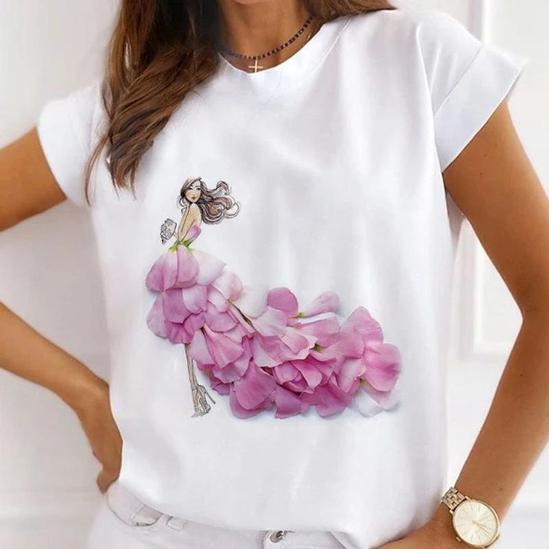 Summer Plus Size Women's Top with Letter Print Retro Pure Cotton Short Sleeved T-Shirts Women’s