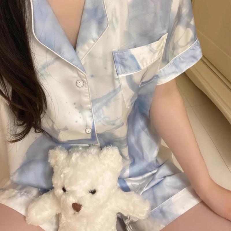 Корейские Ins свежие литературные художественные принты женские пижамы французская романтическая эстетика цветная пижама новые летние домашние гостиные