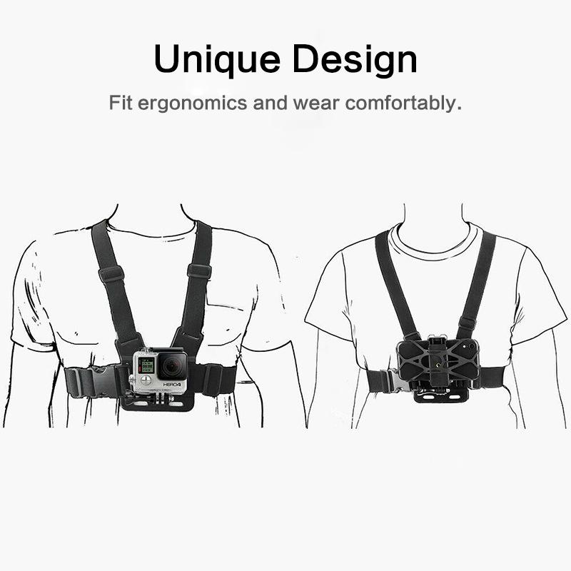 Smartphone Camera Chest Harness Strap Mount with Phone Holder for GoPro Hero 13 12 11 10 9 8 7 6 5 4 3 DJI Osmo 6 5Pro Insta360