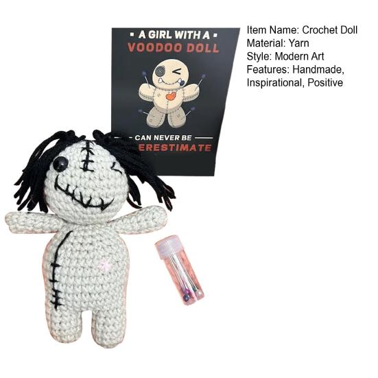 Funny Positive Voodoo Doll Inspirational Handmade Crochet Doll Gifts Emotional Support Stuffed Plush Doll with Card for Friend Coworker Sister