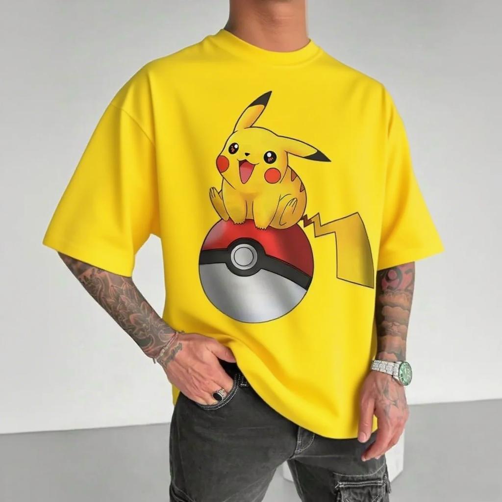 Летняя футболка с круглым вырезом и 3D-принтом с рисунком покемона Пикачу, модная повседневная мужская футболка с коротким рукавом