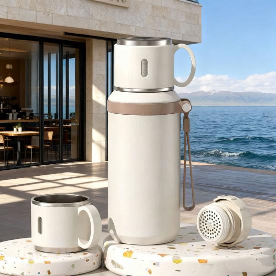 Бутылка для воды из нержавеющей стали с ситечком для чая, с двойными стенками, вакуумный контейнер для напитков, герметичный, портативный, 600 мл, термокружка для горячих напитков