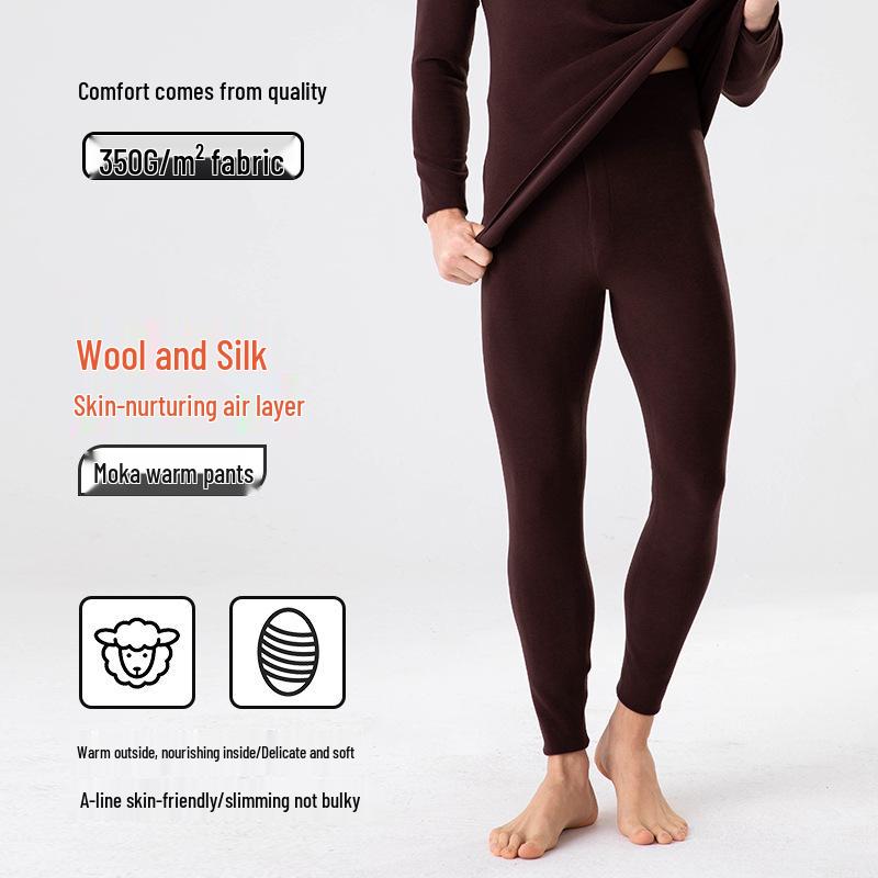 Men's Wool-Silk-Acrylic Seamless Fleece-Lined Warm Underwear Set
