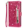 Exquisite Shinning Sequin Zipper Wallet Case for iPhone Samsung Xiaomi Huawei Google Cute Love Heart Photo Frame Flip Covers with Hand-strap