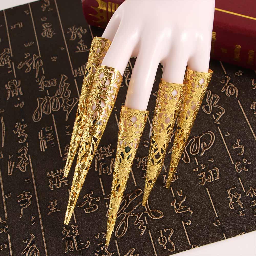 Style Costume Hollow Knuckle Rings Belly Dance Accessories Finger Tip Protection Nail Rings Set