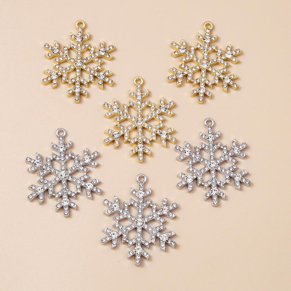 Leslie 5pcs 30*38mm Exquisite Gold Color Christmas Crystal Snowflake Charms for Jewelry Making Women Necklace Earrings DIY Craft