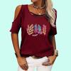 Женская футболка с открытыми плечами, модная круглая горловина с цветочным принтом, женская повседневная футболка с коротким рукавом