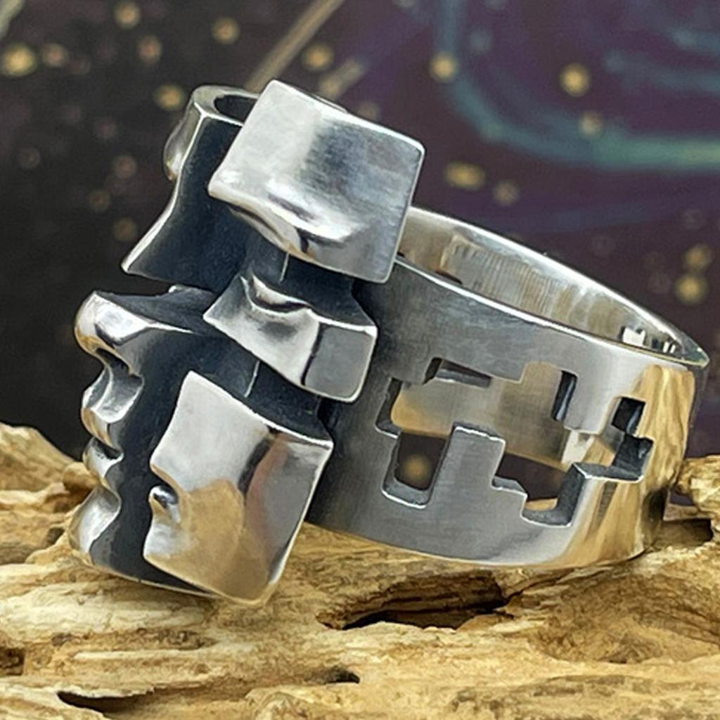 Многогранные кольца-маски в стиле ретро, прочные кольца из цинкового сплава, ювелирные изделия, идеально подходящие для молодых законодателей моды и любителей искусства