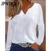JPNTKY Women's Fashion Casual Autumn Winter Solid Color Print Long Sleeve V-Neck Blouses & Shirts