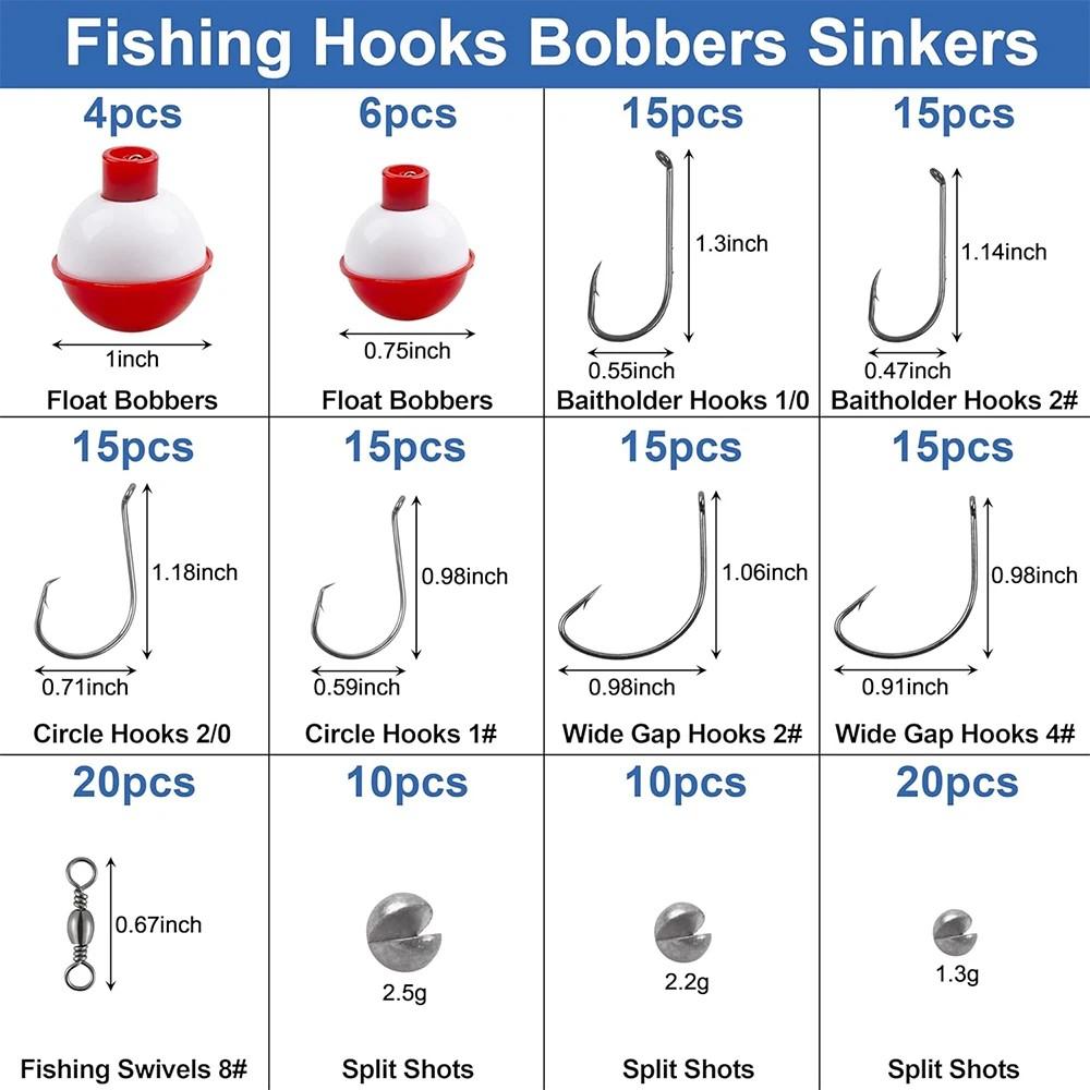160Pcs Fishing Accessories Tackle Kit Included Fishing Hooks Bobbers Swivels Sinker Weight Fishing Gear Equipment for Bass Trout