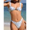 Цветочный принт Бандо Бикини Женский Купальник Женская Купальная Одежда Комплект Бикини из двух частей Вырез с высоким вырезом Купальщик Купальник Купаться Леди