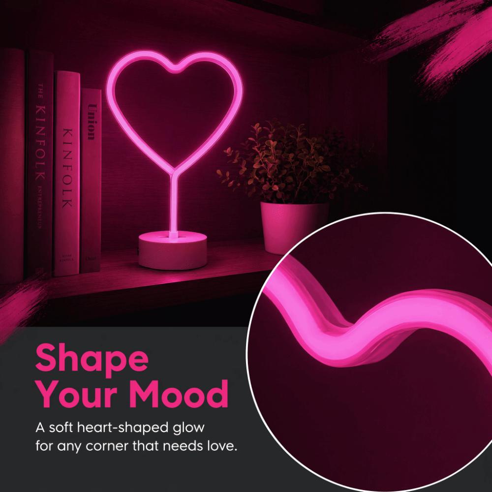USB or Battery Operated Neon Desk Lamp Heart Shaped LED Neon Sign Decorative Neon Light Women
