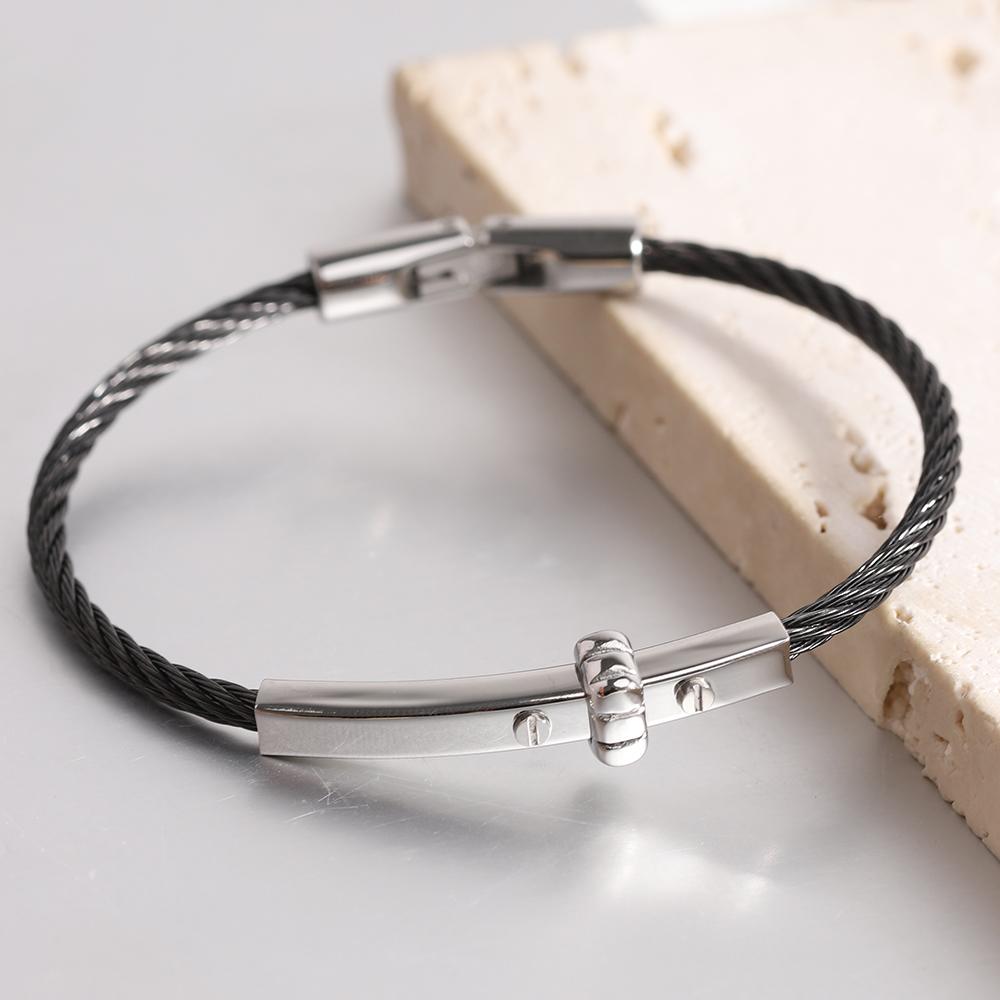 Trendy Braided Wire Bracelet with Metal Bar Accent Durable Magnetic Lock Jewelry for Men & Women