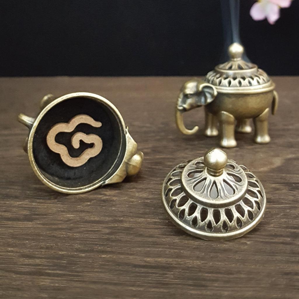 Mini Metal Backflow Incense Holder Elephant Cone Coil Incense Burner Ash Catcher with Lid, Aromatherapy Ornament Home Office Decoration