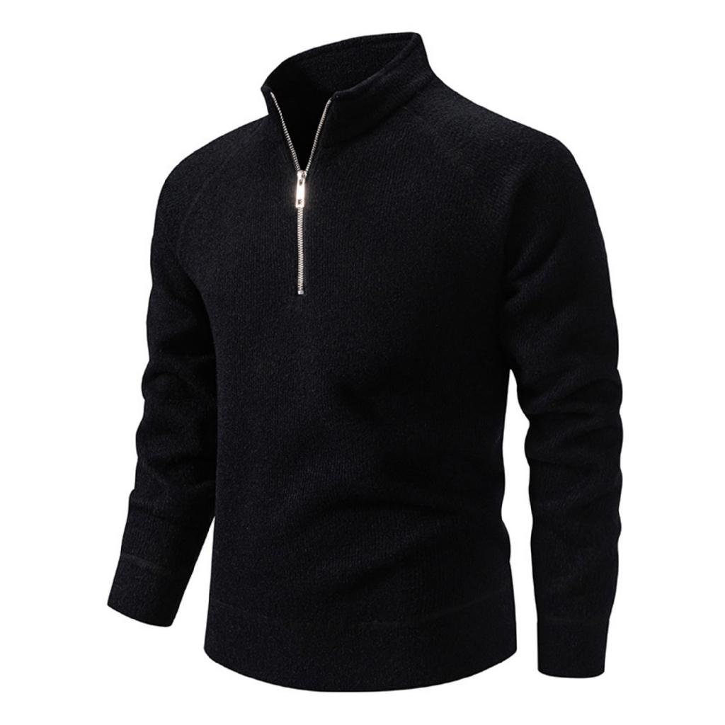 Men's Casual Solid Color Thickened Sweater, New Men's Stand-up Collar Semi-zipper Fitted Knitted Sweater
