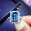 2023 Новые Свадебные Кольца Серебряного Цвета с Сапфиром для Женщин Романтичное Квадратное Полностью Инкрустированное Алмазами Помолвочное Кольцо
