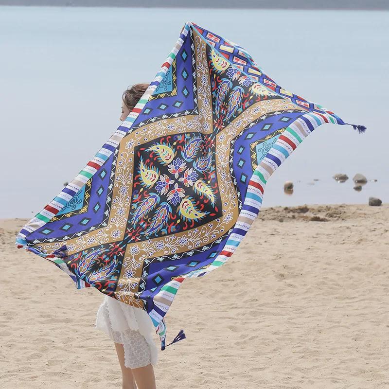 Seaside Travel Cotton & Linen Scarf: Silk Print, Sunscreen Shawl