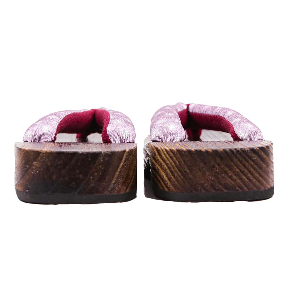 Geta Wooden In Burnt Paulownia Wood for Women [KYOETSU] (Japanese Clogs) Dull, (4 Lilac, Small)
