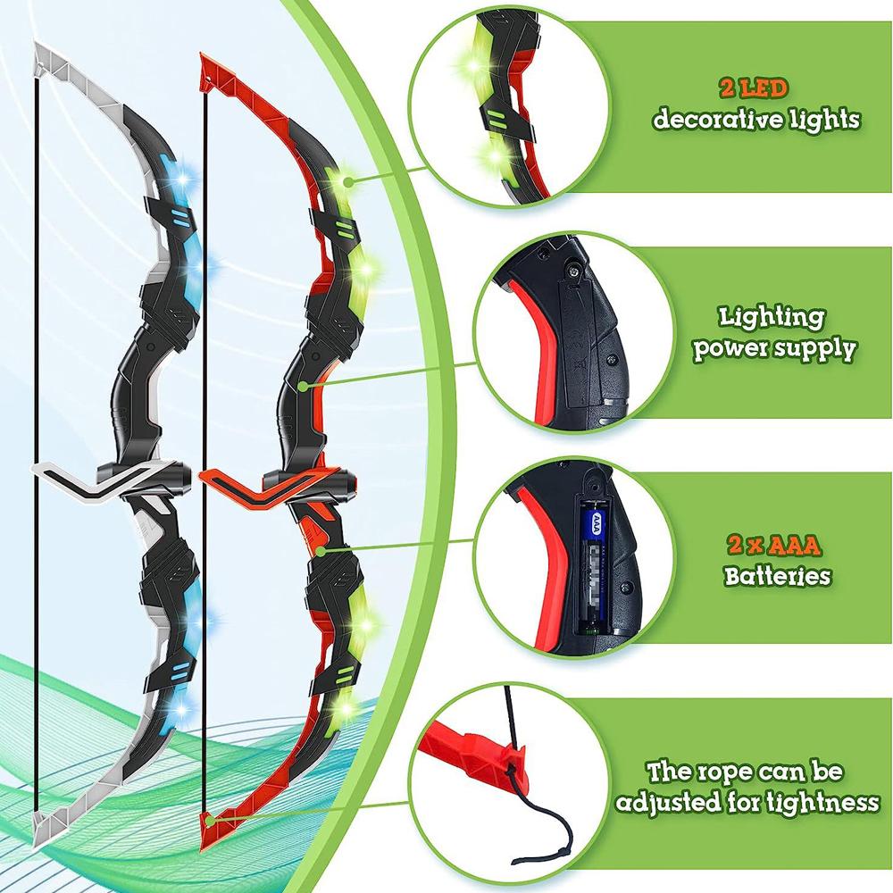 Детский набор луков и стрел с подсветкой, светящийся лук и 20 стрел на присосках, для использования в помещении и на улице
