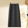 2024 New Women's Khaki Wool A-Line Midi Skirt with High Waist, Loose Fit, Slimming Slit, Perfect for Autumn/Winter.
