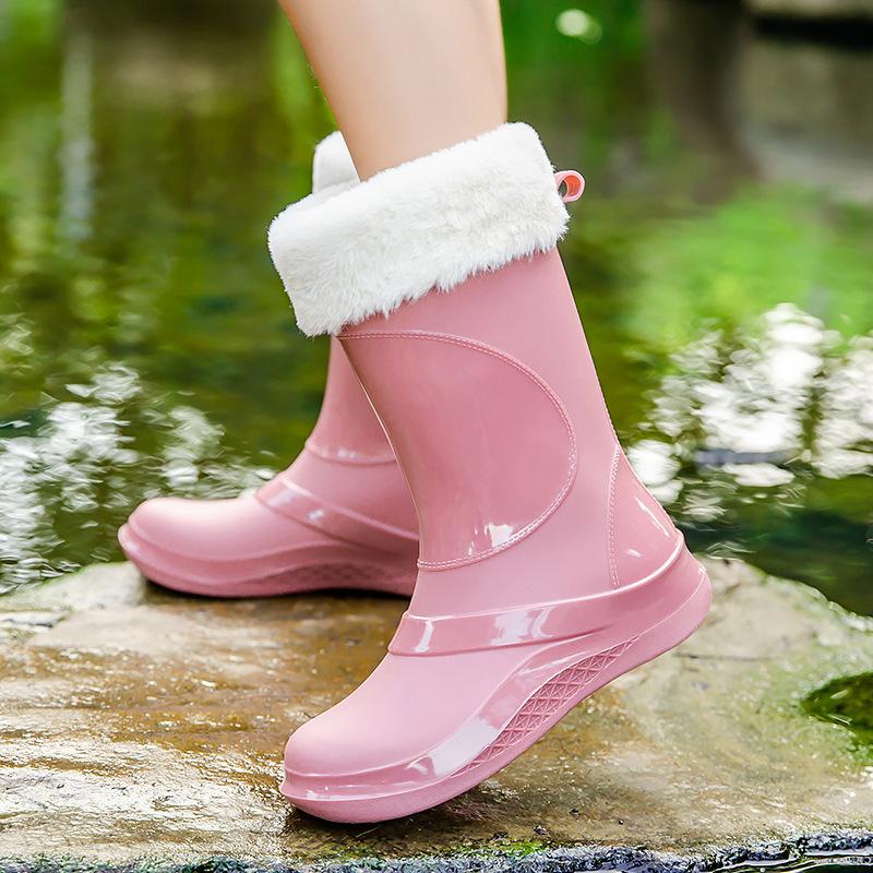 Модные женские модные сапоги средней длины, резиновые, водонепроницаемые, нескользящие, резиновые сапоги, для работы на открытом воздухе, хлопковые, водонепроницаемые, кухонные сапоги