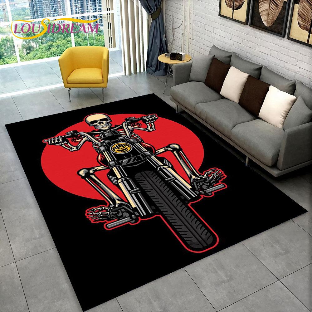 Ретро винтажный мотоциклетный ковер с черепом, ковер для гостиной, спальни, дивана, коврик для кухни, декор, детский нескользящий напольный коврик