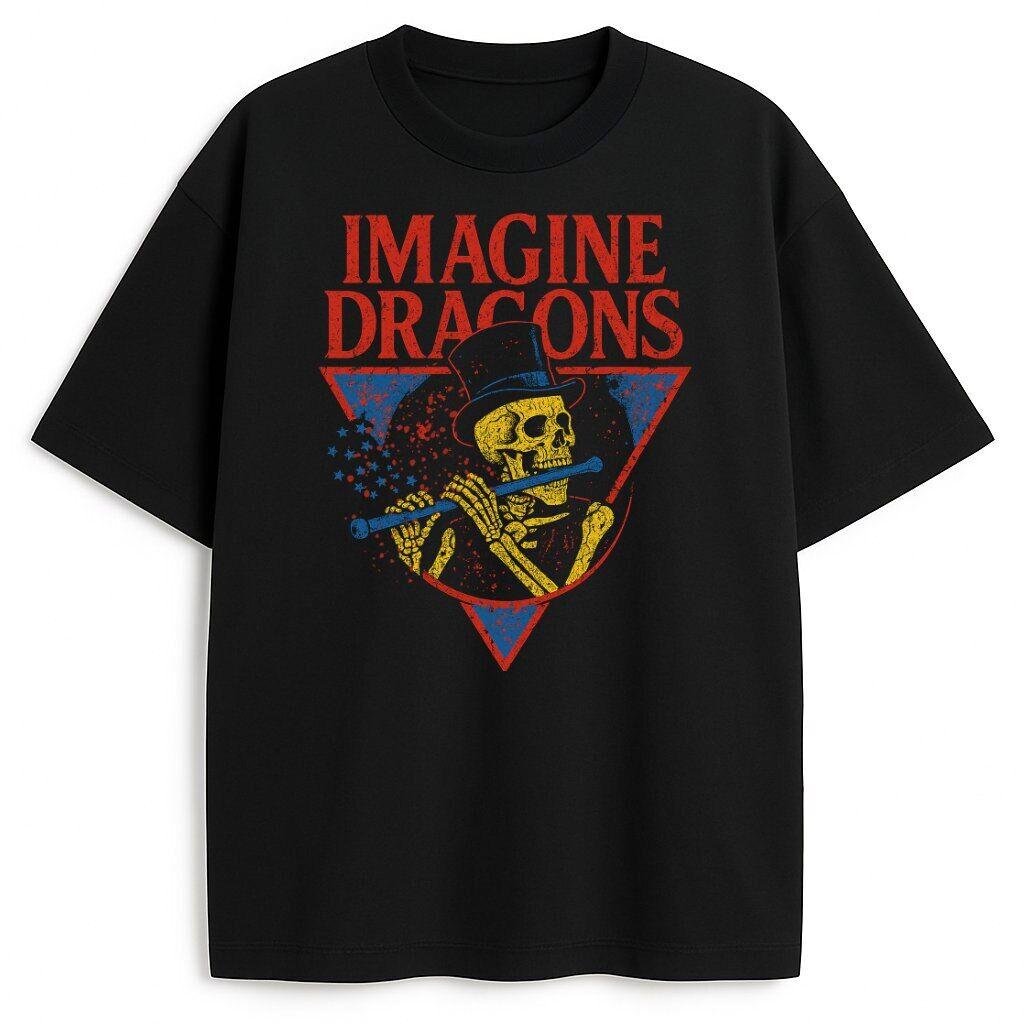 Imagine Dragons Skeletor Flute Tshirt Unisex and Women Summer Cotton Clothing Casual Fashion Round Neck Short Sleeved Streetwear