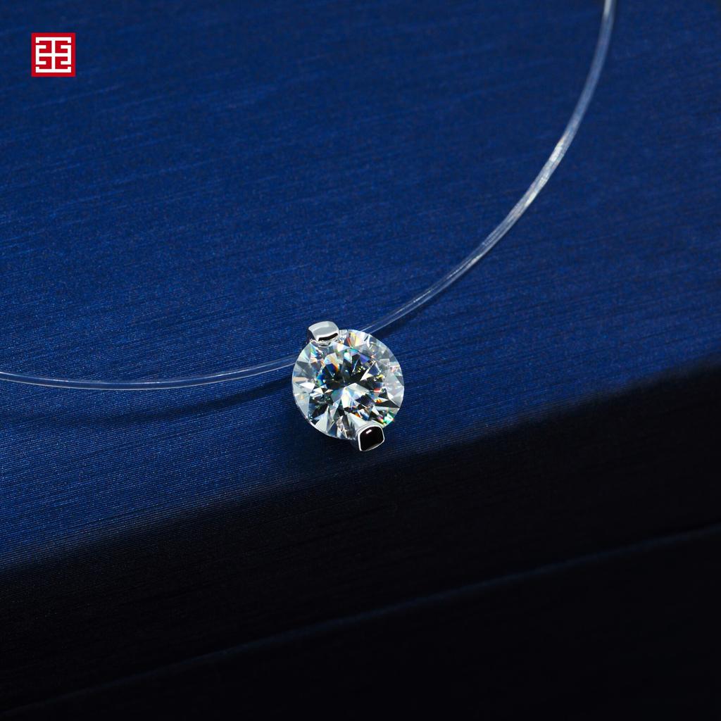 Муассанит Рождественский подарок 3,0 карата 9,0 мм VVS1 EF Цвет Круглый вырез Рыбья леска Ожерелье Подвеска Невидимое ожерелье Серебро 925 пробы
