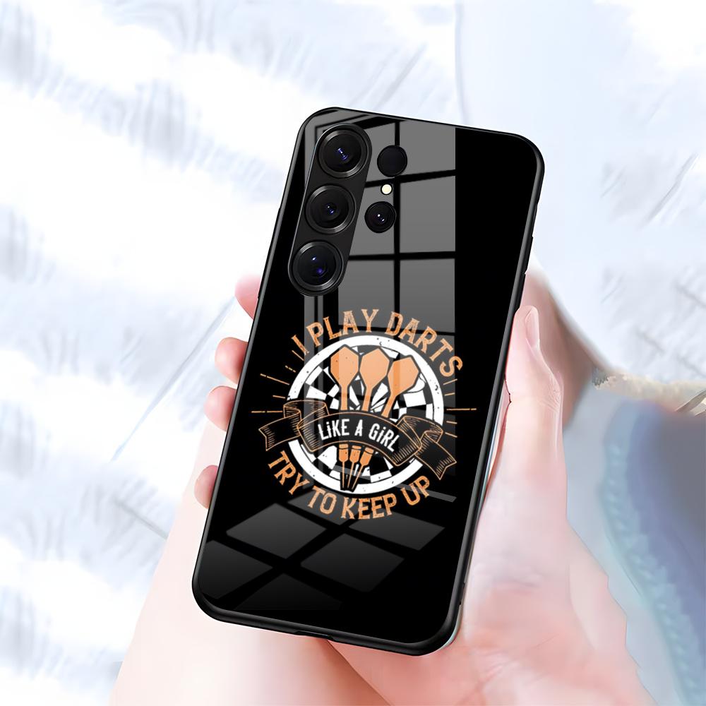 Чехол для телефона Playroom с принтом дартс для Samsung S26 S25 S24 FE S23 S22 S21 Plus S20 Ultra Note20Ultra Черный стеклянный чехол