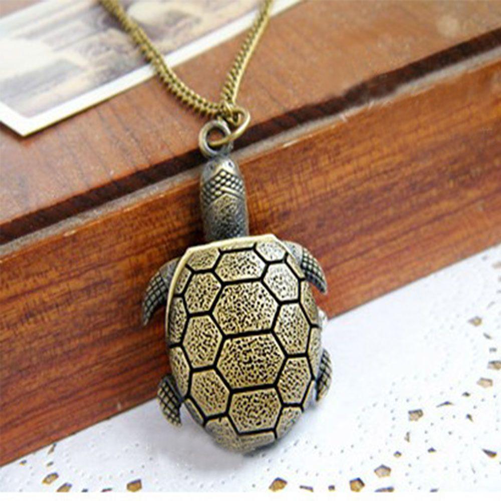 Модные новые стильные длинные свитера цепи женские ретро черепаха ожерелье кварцевые бронзовые карманные часы