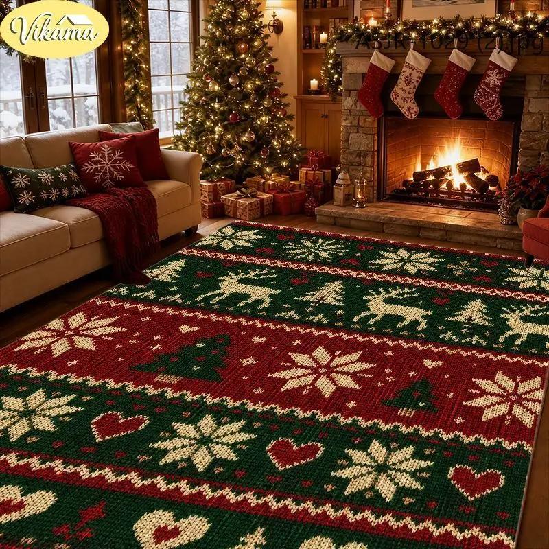New Christmas Decorative Rugs Stain-Resistant Non-Slip Living Room Floor Mat Bedroom Holiday Home Decor