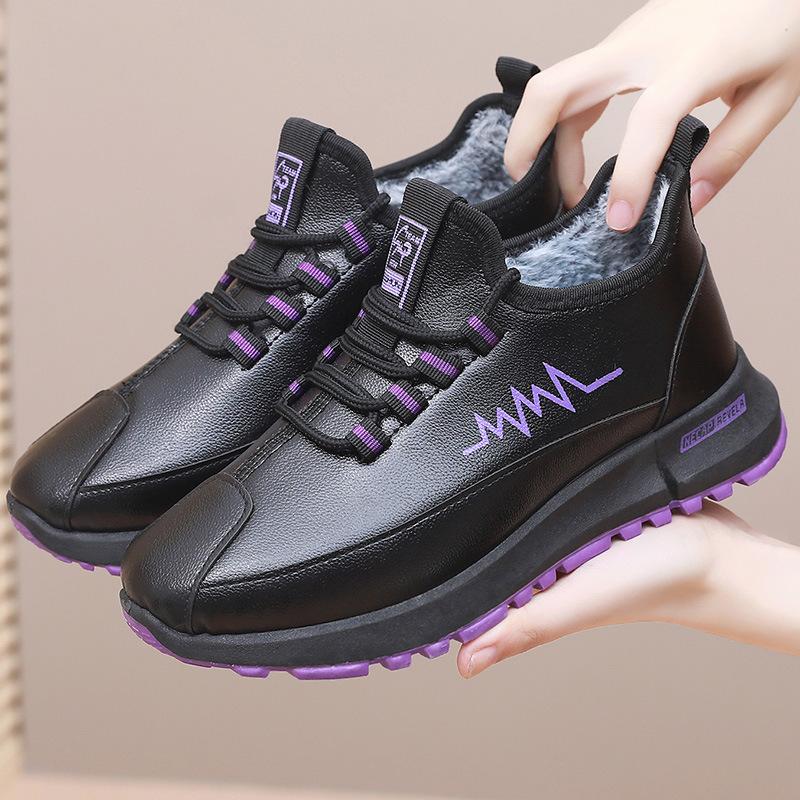 Женские зимние кроссовки на подкладке из искусственного меха, уличные противоскользящие теплые спортивные туфли на шнуровке, повседневные легкие кроссовки на флисовой подкладке для женщин