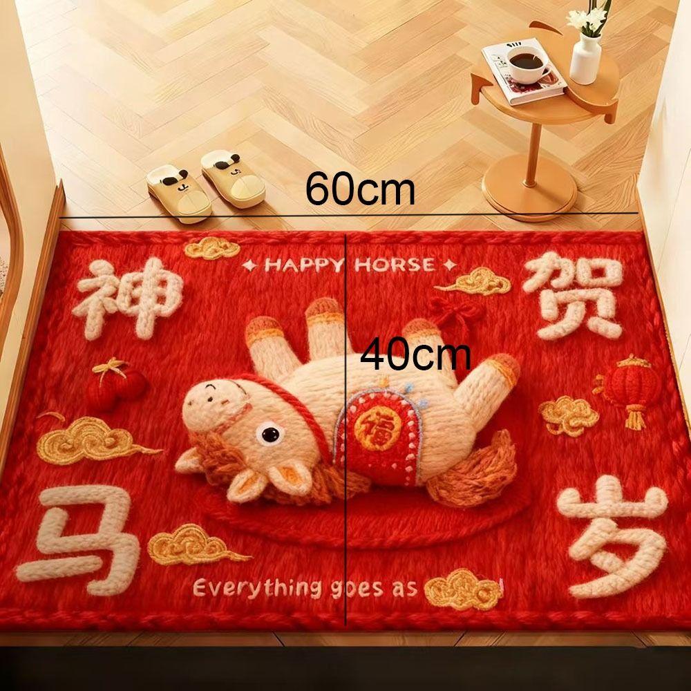 Новый Коврик для двери с рисунком лошади на Новый год Красный Нескользящий Коврик для ванной Влагопоглощающее одеяло Домашние украшения