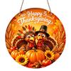 2D Flat, 1pc Round Aluminum Hanging Sign, Happy Thanksgiving Cute Cartoon Turkeys Pumpkin Sunflower Maple Wheat Apple Metal Wall Decor, Warm Orange