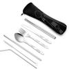Портативный набор столовых приборов из 7 предметов из нержавеющей стали: Нож, Вилка, Ложка, Палочки для еды и Трубочка - Возможно нанесение индивидуального логотипа