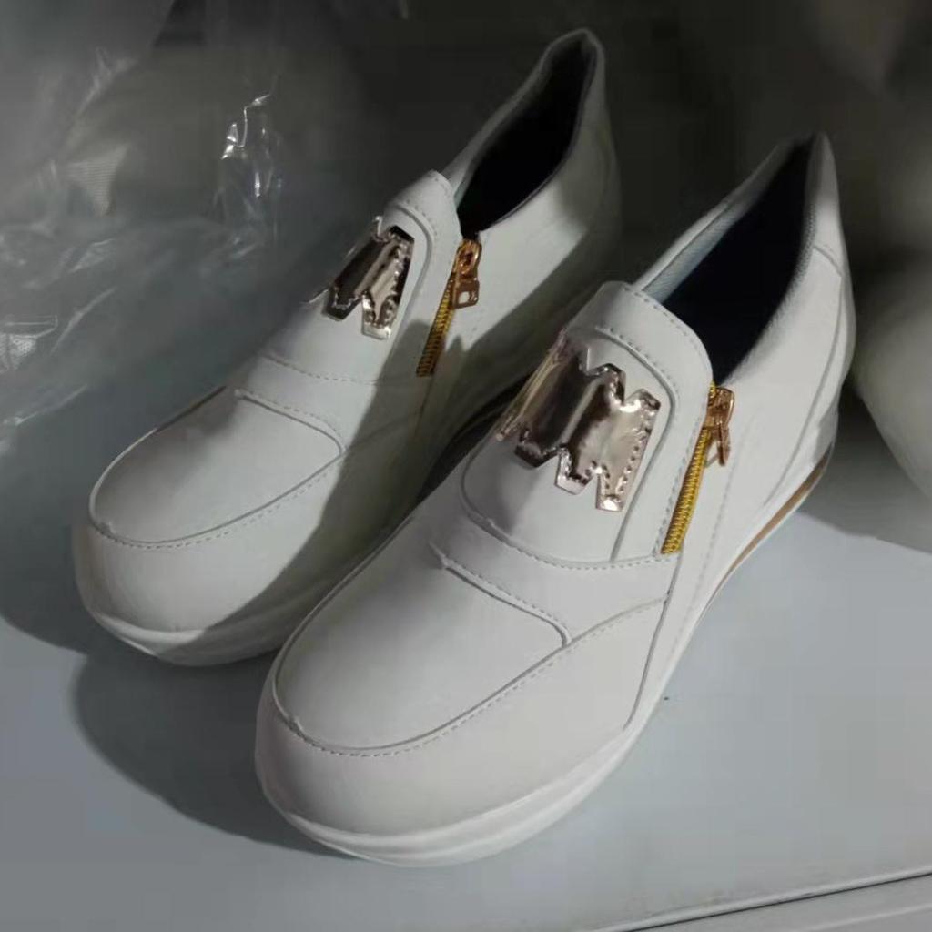 2025 Autumn 2024 New Large Size Sports Zipper Women's Single Shoes Flat Sole Solid Color Women's Casual Sports Shoes