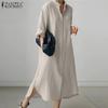 Womens Casual Turn Down Collar Long Sleeve Loose Shirt Dress