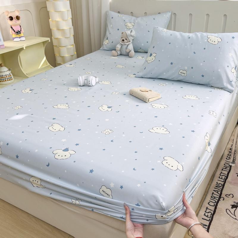 1pc Washed Cotton Bed Sheets with Elastic Single/Queen/King Cartoon Style Fitted Bed Sheet Sabanas Matrimoniales Sheets for Bed
