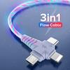 3in1 Flow Luminous Lighting Usb Cable for IPhone 3 In 1 2in1 LED Micro USB Type C 8Pin Charger Wire