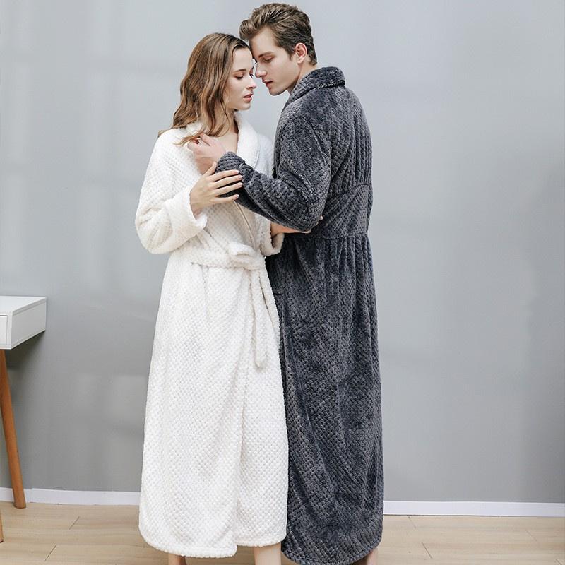 Thickened Extended Bathrobe Coral Velvet Pajamas Nightgown Night-robe for Couple Men Women Homewear