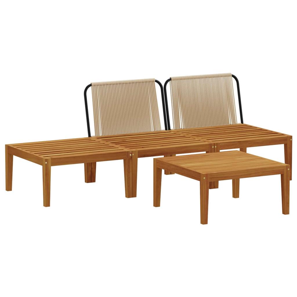 4 pcs. Solid Acacia Wood & Rope Natural