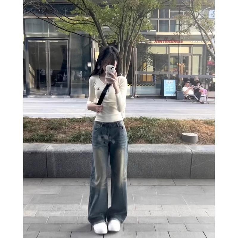 Ранневесенний сладкий и пикантный воротник однобортный вышитый топ женская талия плиссированная рубашка с длинным рукавом с нишевым базовым топом