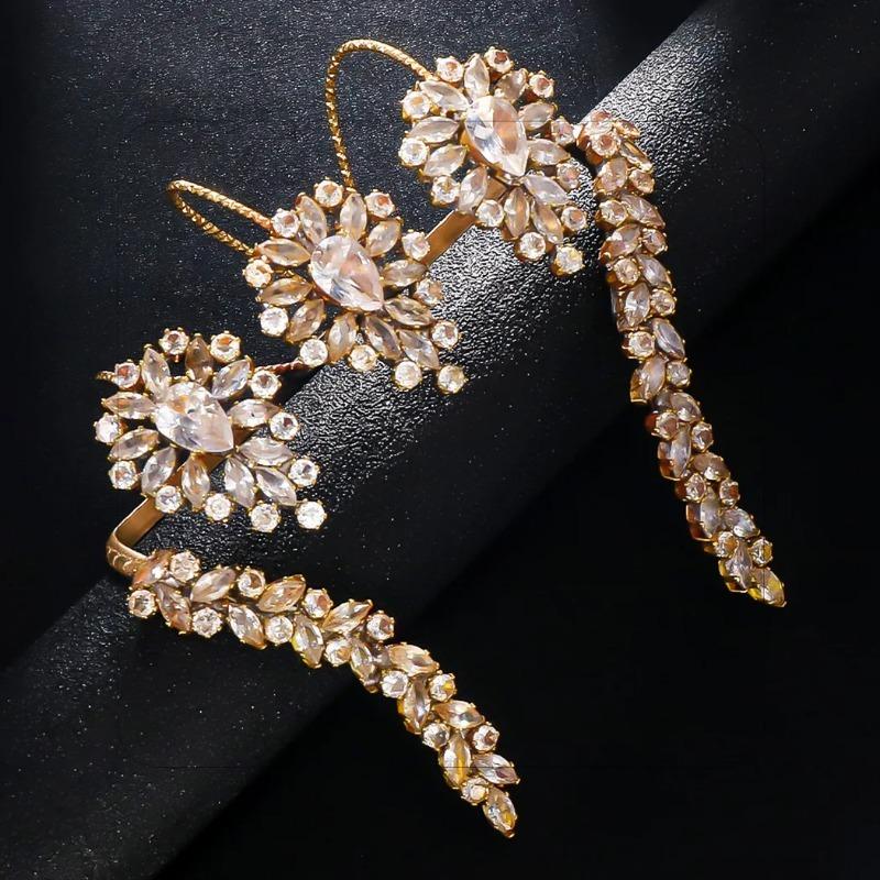 Новый геометрический браслет на руку для женщин, регулируемое кольцо на три пальца, ювелирное изделие, 5A кубический цирконий, манжета на ладонь, для невесты, для вечеринки