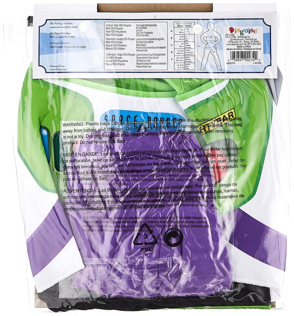 Костюм для косплея Базза Лайтера из «История игрушек 4» на Хэллоуин Clearstone Disney для детей, размер 110-125 см, зеленый и белый, 90192L