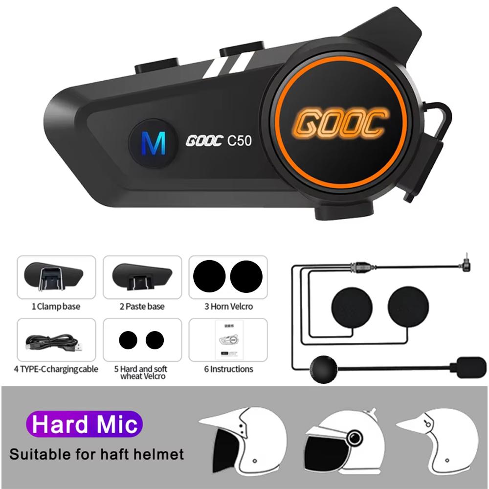 Bluetooth-гарнитура для мотоциклетного шлема: Водонепроницаемость IPX7, 170 часов воспроизведения, шумоподавление