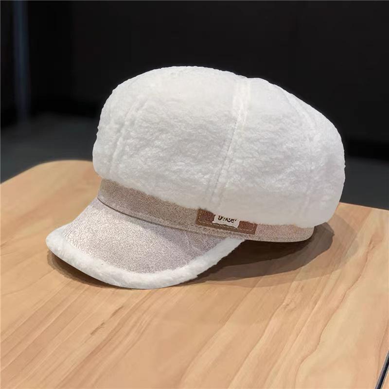 Autumn And Winter Women's Thick Octagonal Hat With Added Velvet Winter Warm Duckbill Cap Casual Sboy Hat