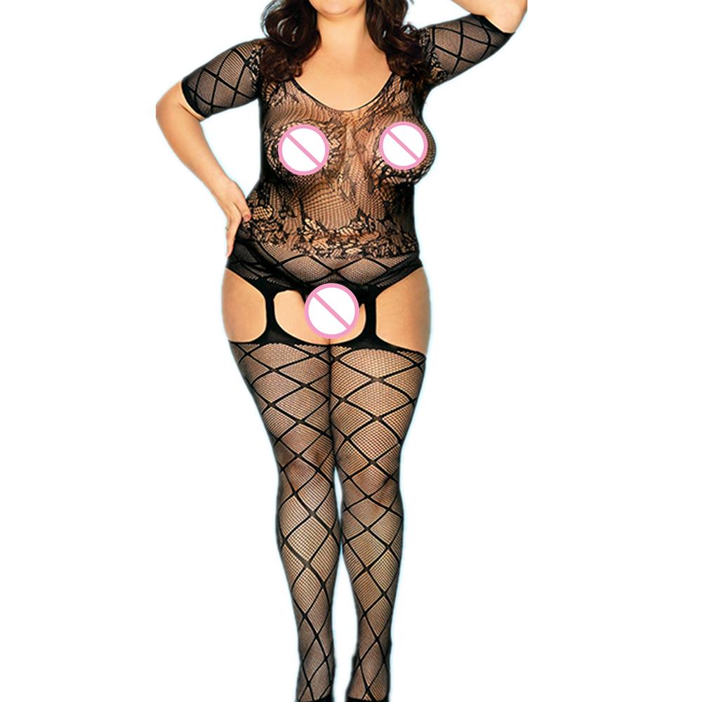 Sexy Mesh Bodystocking Lingerie Bodysuit Underwear Women Fishnet Open Crotchless Catsuit Mesh Tights Erotic Babydoll Teddies